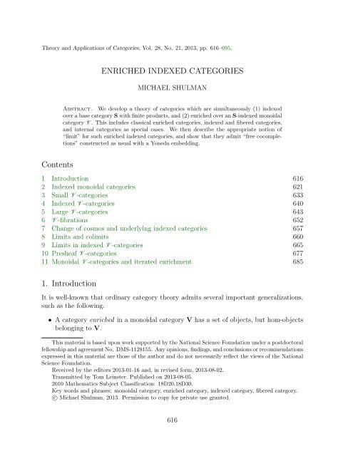 ENRICHED INDEXED CATEGORIES Contents 1. Introduction