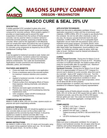 masco cure & seal 25% uv - masco.net