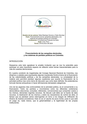 Financiamiento de las campaÃ±as electorales y los sistemas ... - IIDH