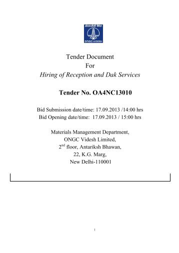 tender document for reception and dak services - ONGC Videsh ...