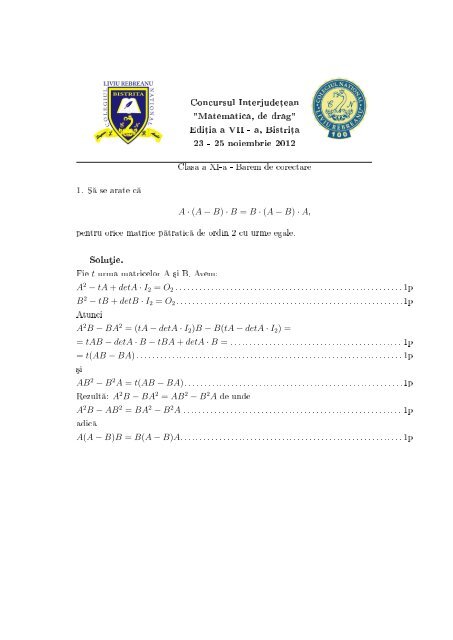 Concursul Interjudet,ean "Matematica, de drag" Edit,ia a VII ... - SSMR