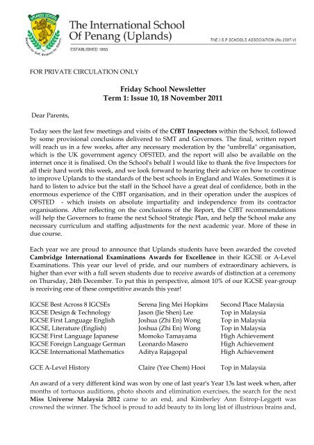 18 Nov 2011 Friday Newsletter The International School Of Penang