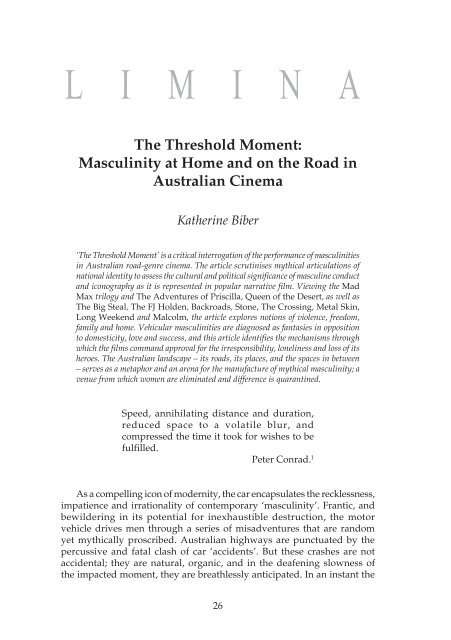 Masculinity at Home and on the Road in Australian ... - Past volumes