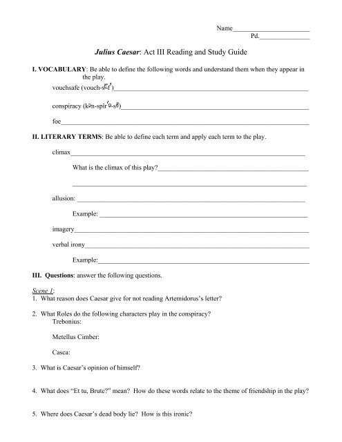 Julius caesar act iii reading and study guide