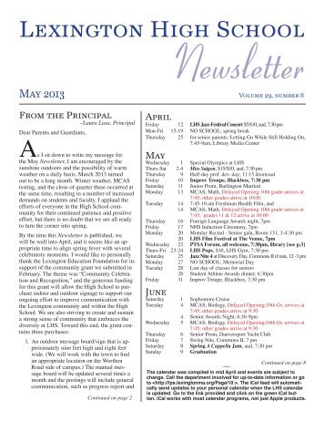 to open the May newsletter - Lexington Public Schools - Town of ...