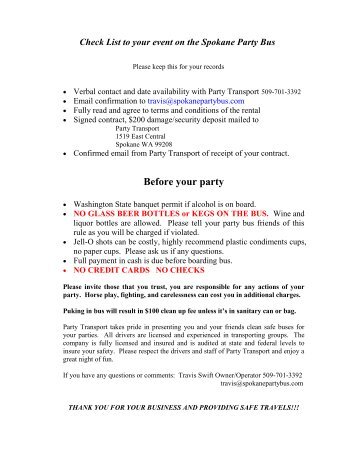 Party Transport Rental Agreement - SpokanePartyBus.com