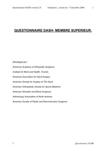 QUESTIONNAIRE DASH- MEMBRE SUPERIEUR