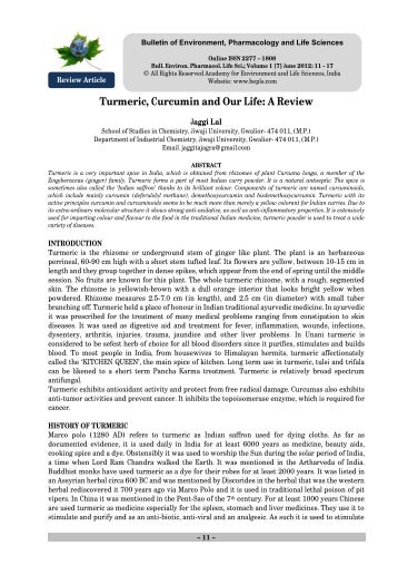 Turmeric, Curcumin and Our Life: A Review - Bulletin of Environment ...