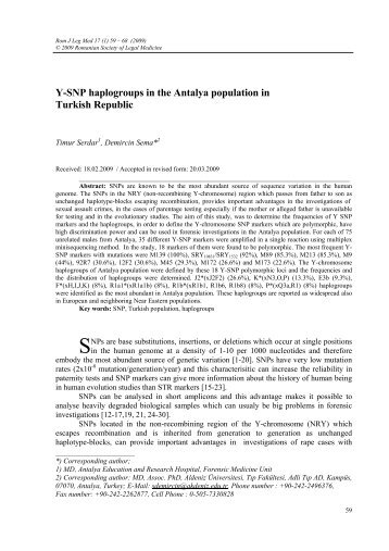 Y-SNP haplogroups in the Antalya population in Turkish Republic