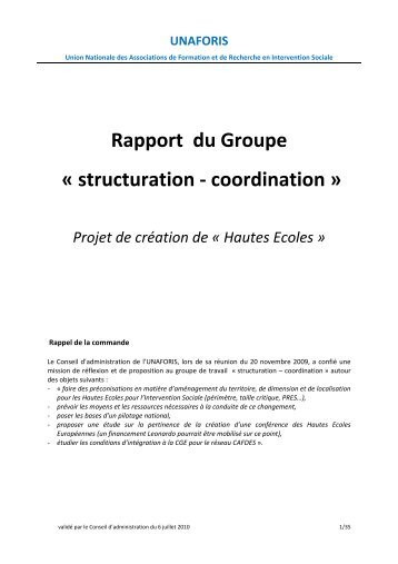 Rapport du Groupe « structuration - coordination » Projet ... - Unaforis