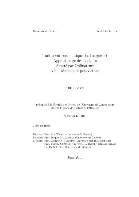 Traitement Automatique Des Langues Et Apprentissage Des