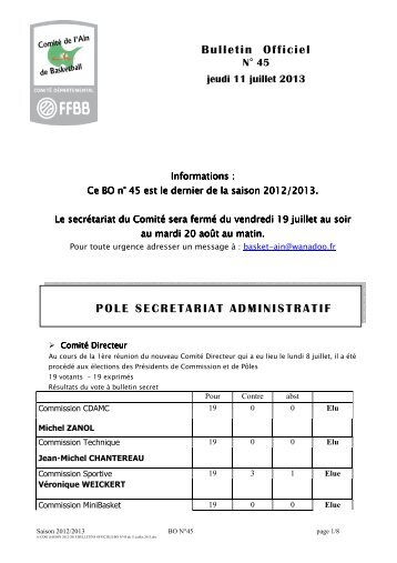 BO NÂ°45 du 11 juillet 2013 - comite ain basket