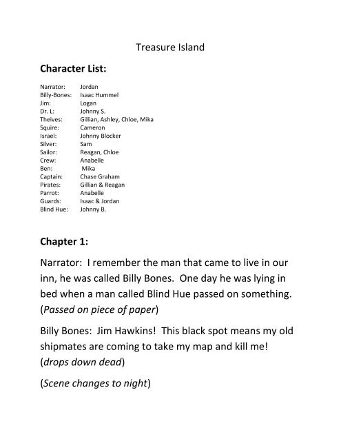 Treasure Island Character List: Chapter 1: Narrator: I ... - Bssd.net