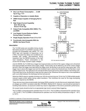 TLC556C, TLC556I, TLC556M, TLC556Y DUAL LinCMOSâ¢ TIMERS