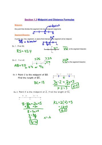 Section 1.3 Midpoint and Distance Formulas