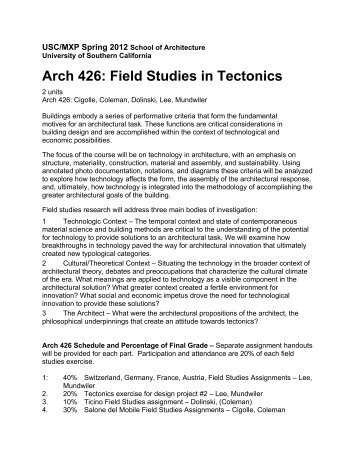 Arch 426 integrated syllabus - USC School of Architecture ...