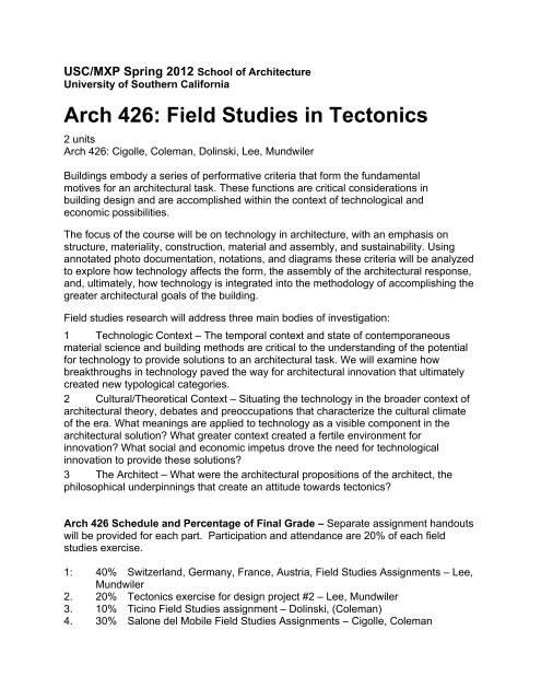 Arch 426 integrated syllabus - USC School of Architecture ...