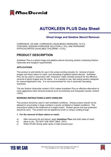 Autokleen Plus-PDS-English (.PDF) - MacDermid Autotype