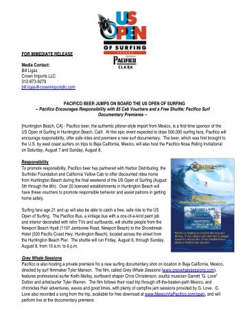 Pacifico Beer Jumps on Board the US Open - Crown Imports LLC