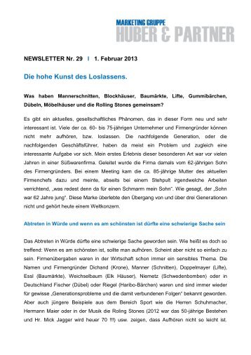 Newsletter Ã¢Â€ÂžDie hohe Kunst des LoslassensÃ¢Â€Âœ. - Walter Huber