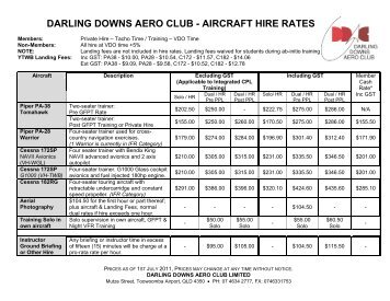DARLING DOWNS AERO CLUB - AIRCRAFT HIRE RATES s