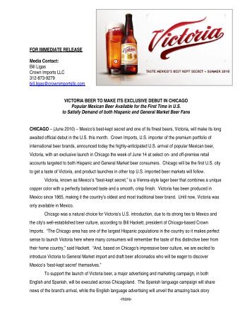 Victoria Beer to Make Its Exclusive Debut in - Crown Imports LLC