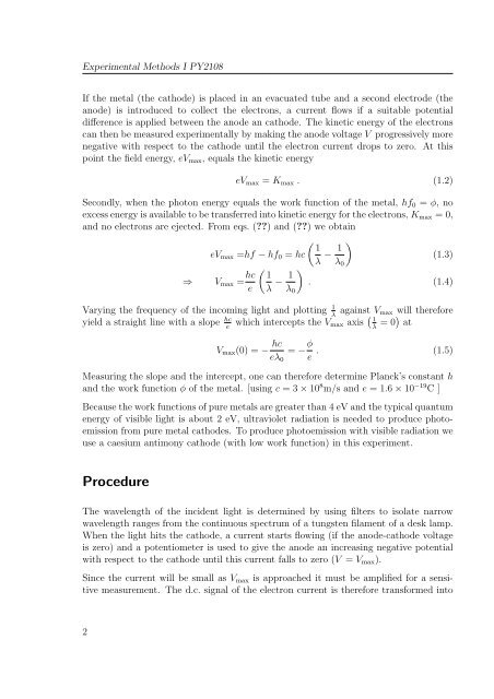 1 The Photoelectric Effect - Measurement of the Planck constant