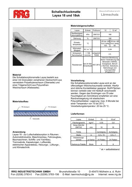 Schallschluckmatte Laysa 18 und 18sk - RRG Industrietechnik GmbH