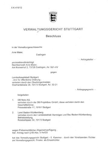 Verwaltungsgericht Stuttgart, Beschluss vom 16.02.2012