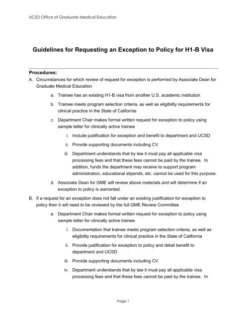 Guidelines for Requesting an Exception to Policy for H1-B Visa