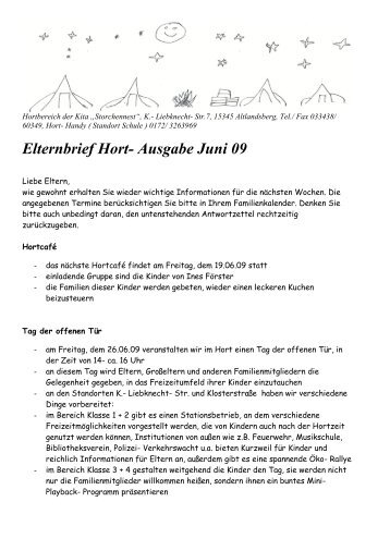 Elternbrief Jun. 2009 - der Kita Storchennest in Altlandsberg