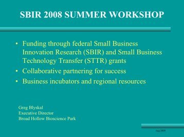 sbir 2008 summer workshop - Center for Biotechnology - Stony ...