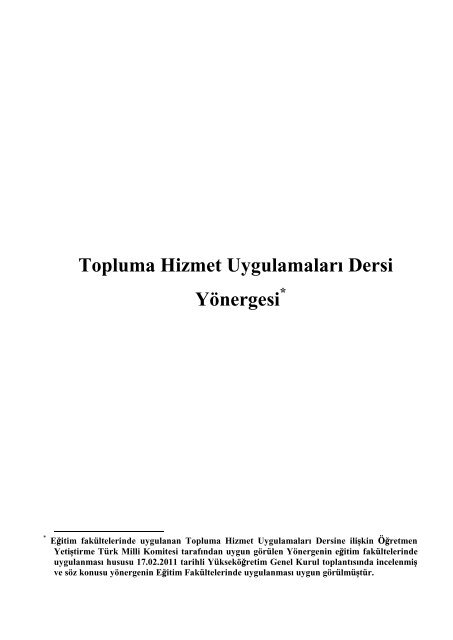 Topluma Hizmet Uygulamaları Dersi Yönergesi - Eğitim Fakültesi