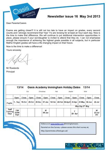 Newsletter issue 16 May 3rd 2013 - Oasis Academy Immingham