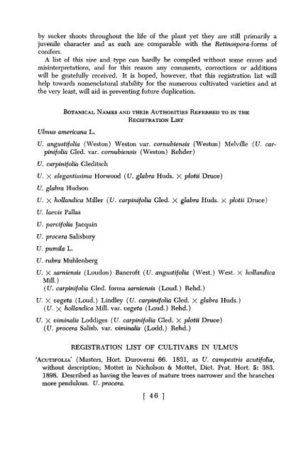 Registration of Cultivar Names in Ulmus - Arnoldia - Harvard ...