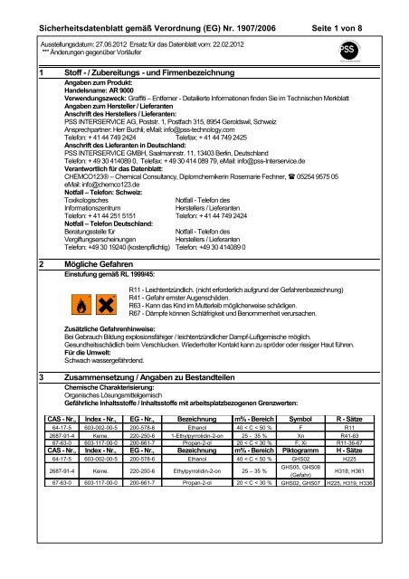 Sicherheitsdatenblatt AR 9000 - pss-interservice.ch