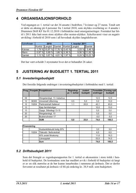 1. tertialrapport 2011 - Drammen kommune