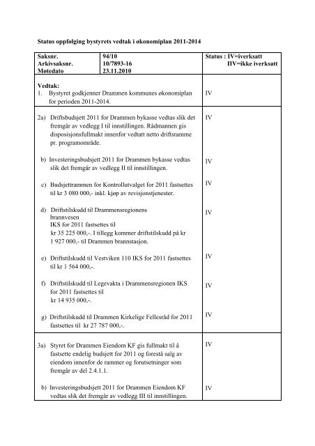 1. tertialrapport 2011 - Drammen kommune