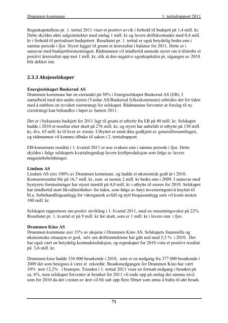 1. tertialrapport 2011 - Drammen kommune