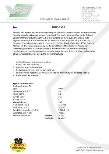 TECHNICAL DATA SHEET - VPS Lubricants