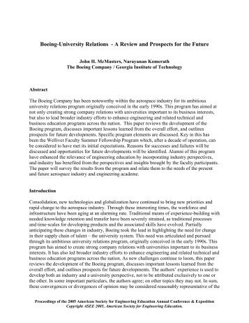 Boeing-University Relations - A Review and Prospects for the Future