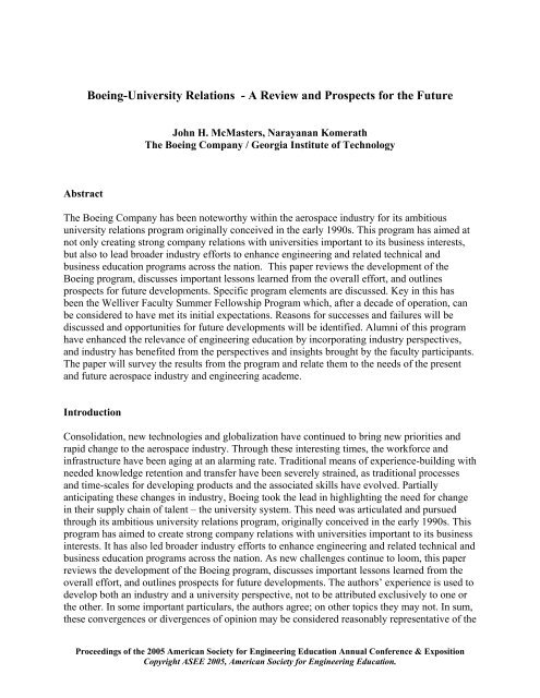 Boeing-University Relations - A Review and Prospects for the Future