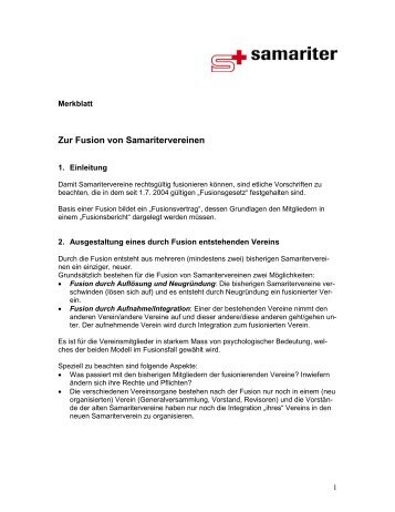 Merkblatt zur Fusion von Samaritervereinen - beim Kantonalverband ...