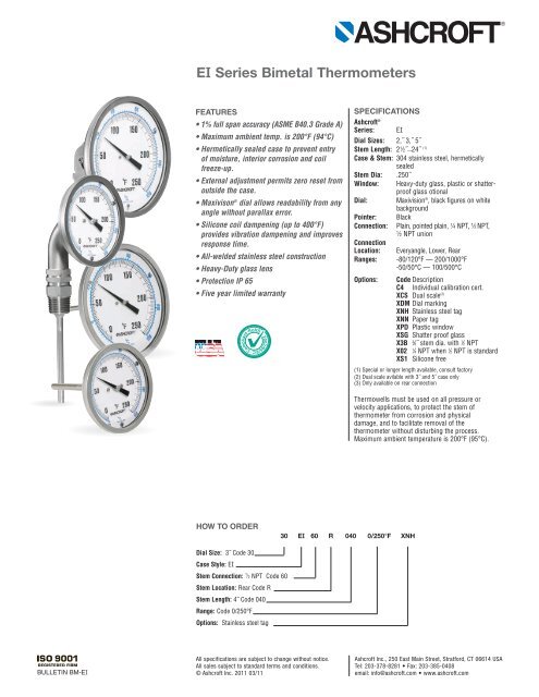 Ashcroft Bimetal Thermometers EI Series - Temp-Press Inc