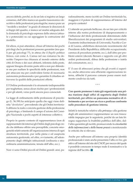 La Professione di Psicologo n. 1/2006 - Ordine Nazionale Psicologi