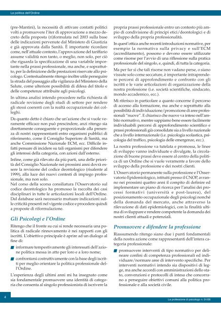 La Professione di Psicologo n. 1/2006 - Ordine Nazionale Psicologi