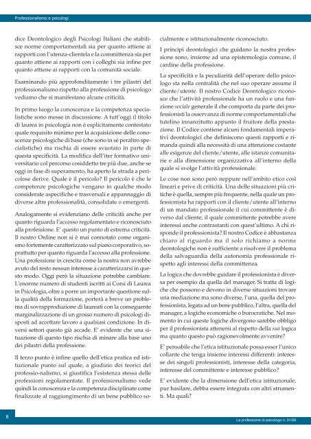 La Professione di Psicologo n. 1/2006 - Ordine Nazionale Psicologi