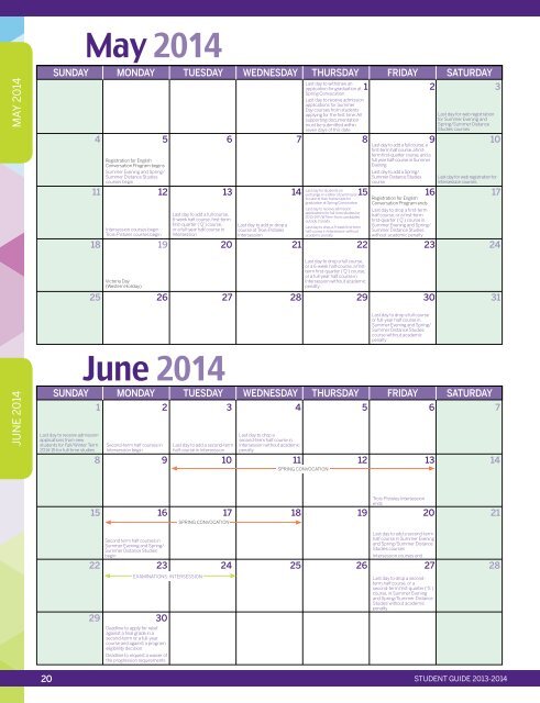 2013-2014 Student Guide. - Academic Calendar - University of ...