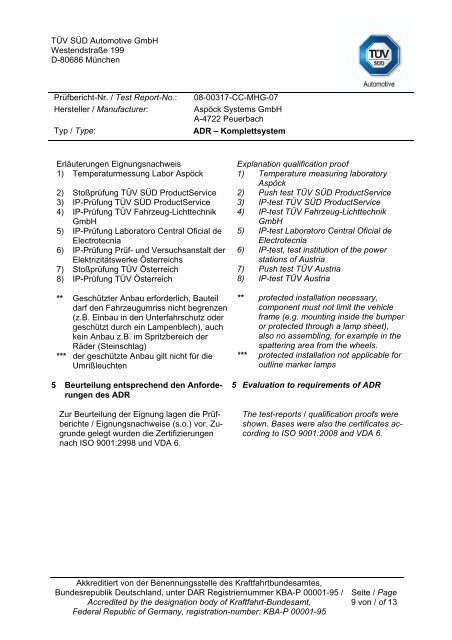 P r ü fbericht Test-Report - Aspöck Systems