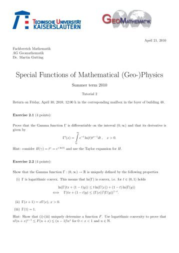 Special Functions of Mathematical (Geo-)Physics